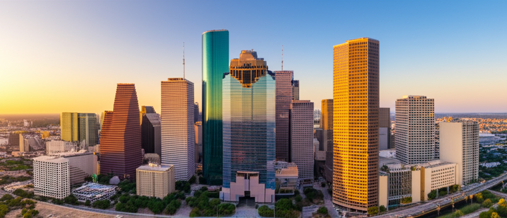Houston, Texas skyline at sunset