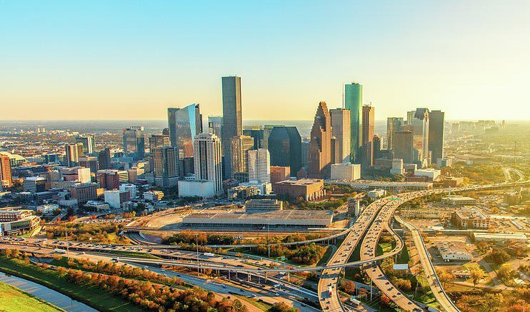 Houston skyline aerial view — America's logistics hub and home of Thrive 3PL